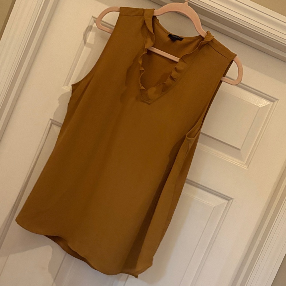 Ann Taylor Golden Sleeveless Ruffle Top